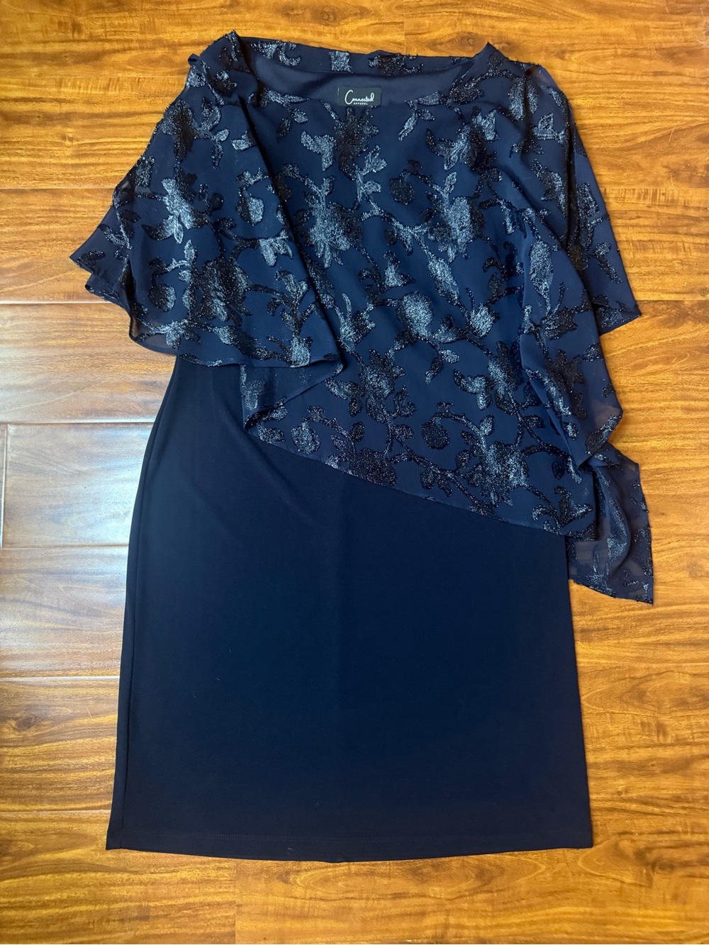 Connected apparel Navy Floral-Overlay Midi Dress